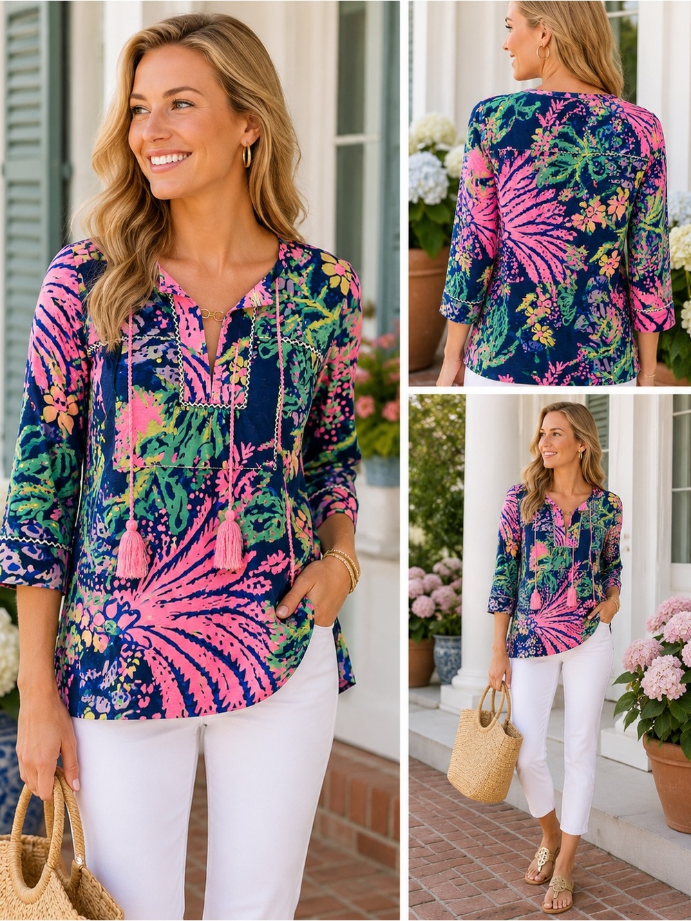 Lilly Pulitzer Navy Tunic with Pink & Mint Floral Print